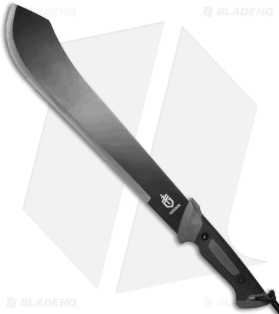 A machete with a carbon steel blade and a fixed blade design